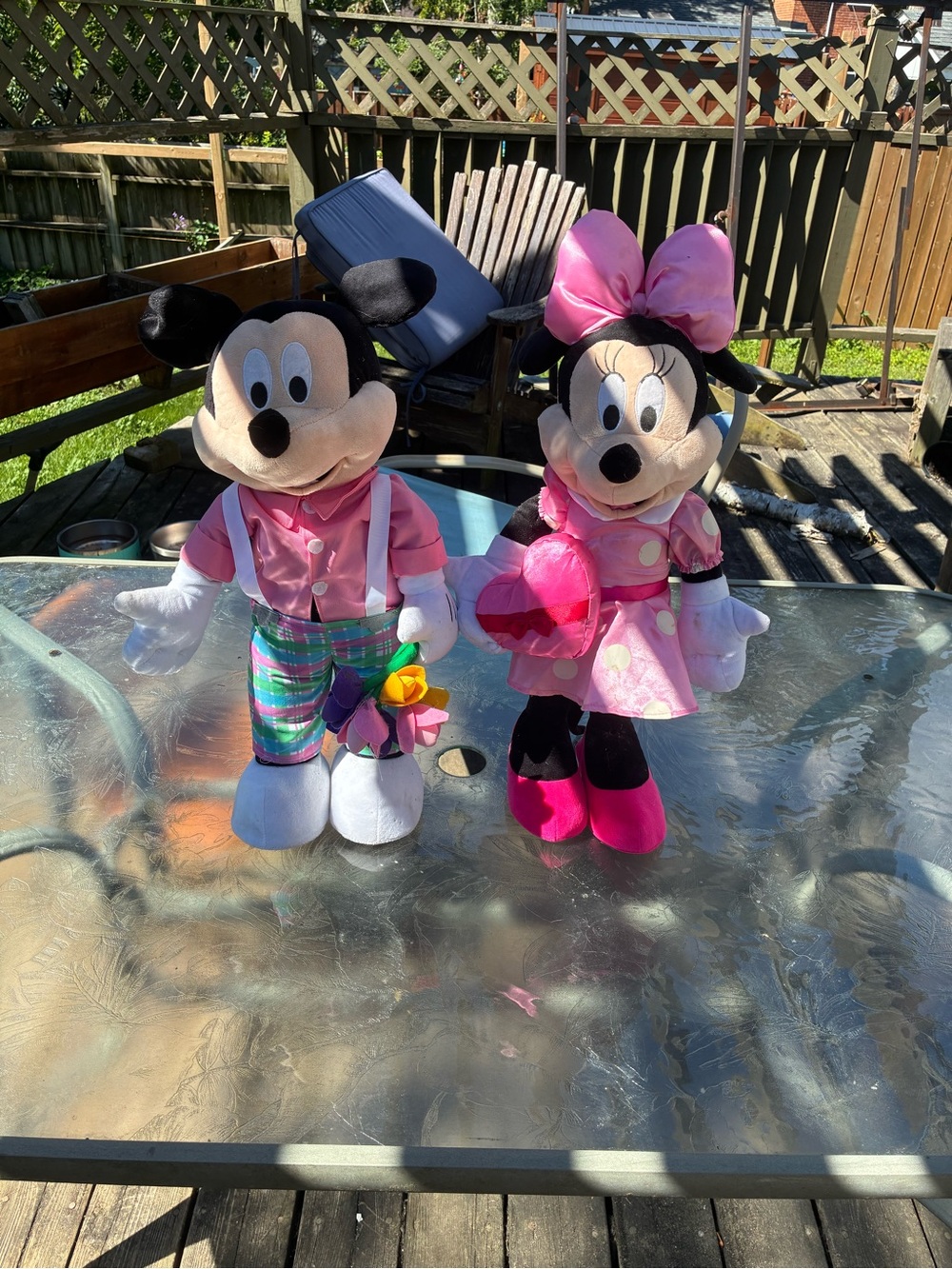 Disney Mickey and Minnie Plush Pair in Pink and Multicolor Outfits